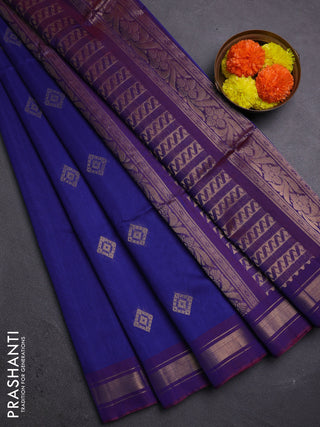 Blue & Wine Kora Silk Cotton Saree