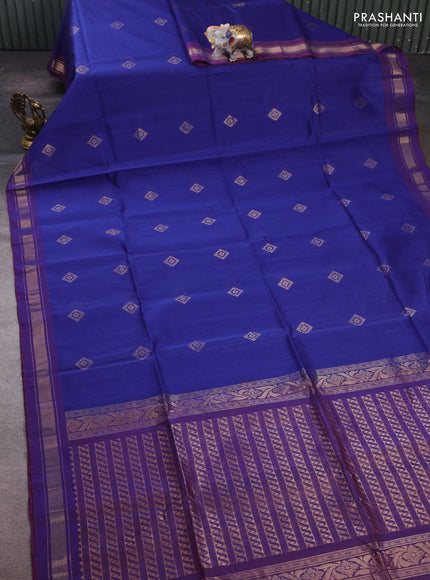 Blue & Wine Kora Silk Cotton Saree