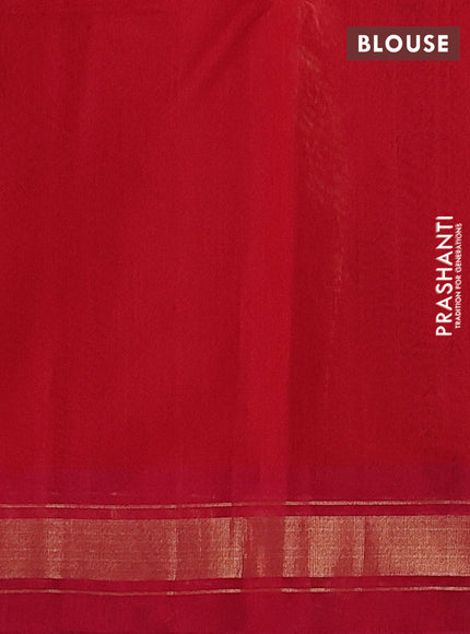 Peacock Blue & Red Kora Silk Cotton Saree