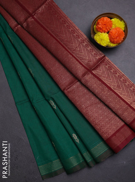 Green & Maroon Kora Silk Cotton Saree