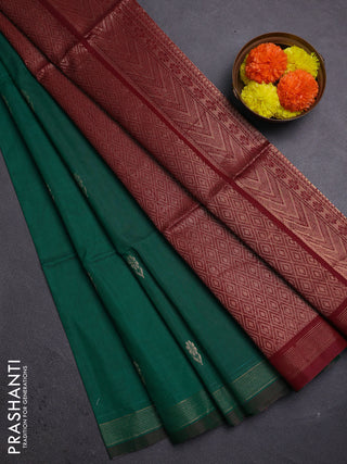 Green & Maroon Kora Silk Cotton Saree