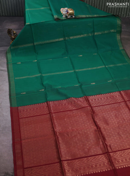 Green & Maroon Kora Silk Cotton Saree