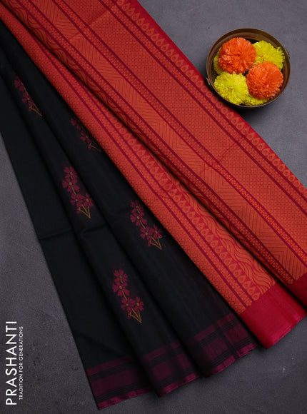 Black & Pink Kora Silk Cotton Saree