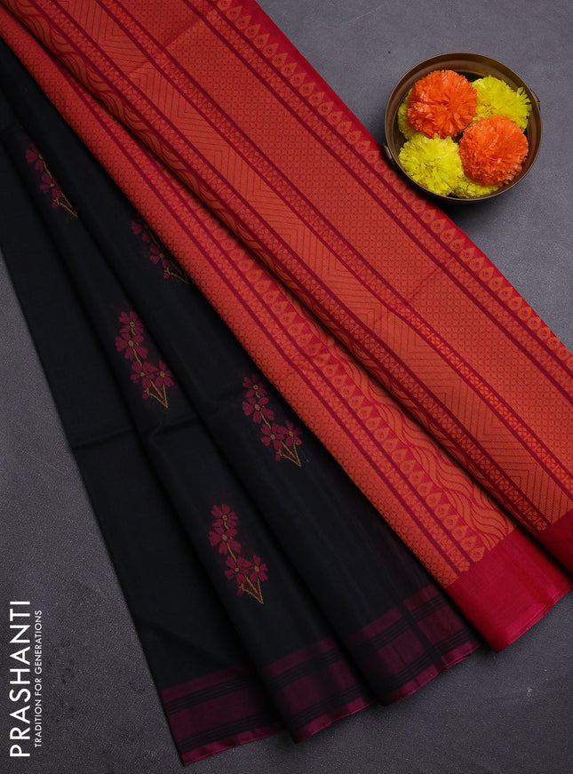 Black & Pink Kora Silk Cotton Saree