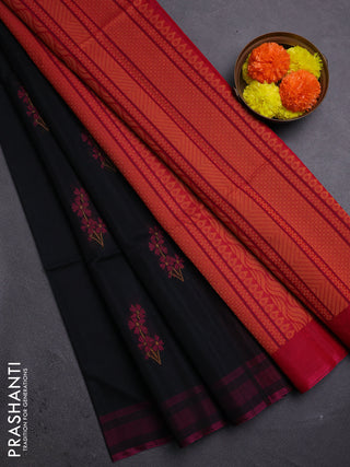 Black & Pink Kora Silk Cotton Saree