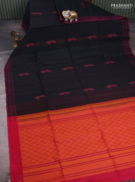 Black & Pink Kora Silk Cotton Saree