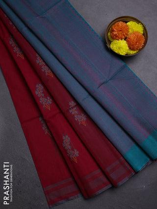 Maroon & Teal Green Kora Silk Cotton Saree