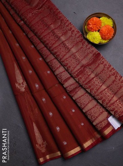 Rust & Maroon Kora Silk Cotton Saree