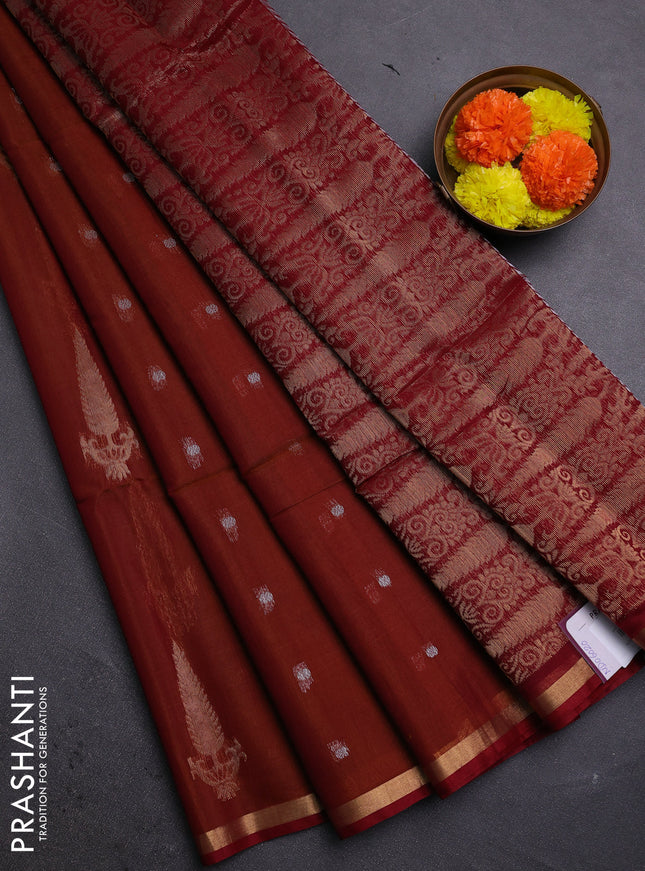 Rust & Maroon Kora Silk Cotton Saree