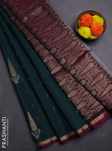 Peacock Green & Purple Kora Silk Cotton Saree