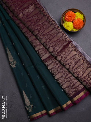 Peacock Green & Purple Kora Silk Cotton Saree