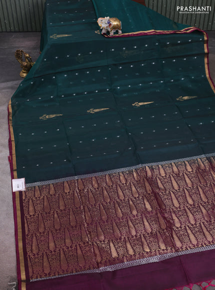 Peacock Green & Purple Kora Silk Cotton Saree
