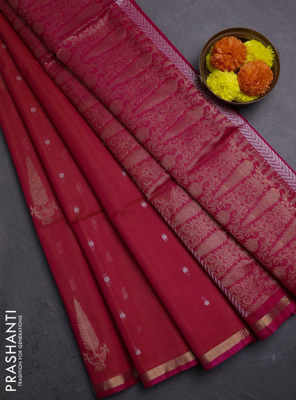 Orange & Pink Kora Silk Cotton Saree