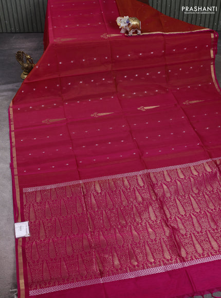 Orange & Pink Kora Silk Cotton Saree