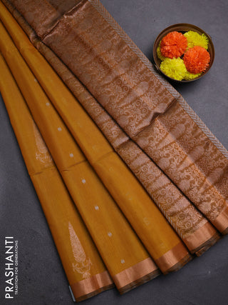 Mustard Yellow & Mustard Kora Silk Cotton Saree