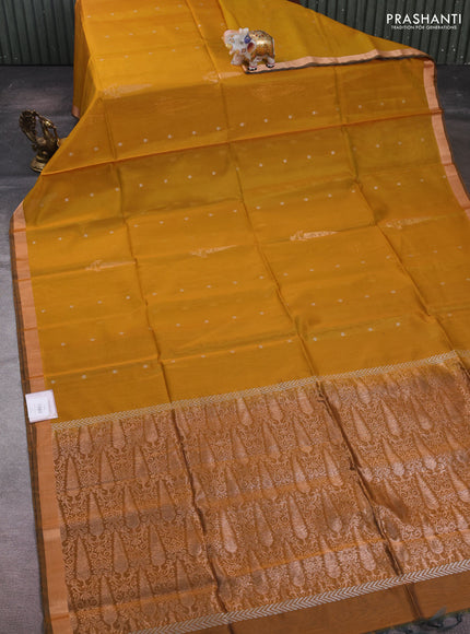 Mustard Yellow & Mustard Kora Silk Cotton Saree