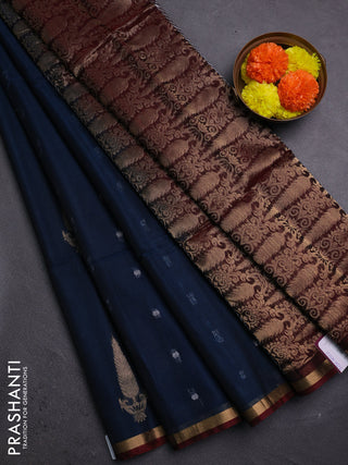 Peacock Blue & Maroon Kora Silk Cotton Saree