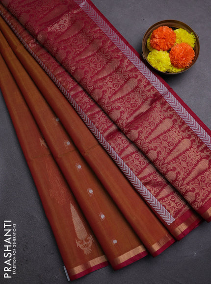 Mustard  & Magenta Pink Kora Silk Cotton Saree