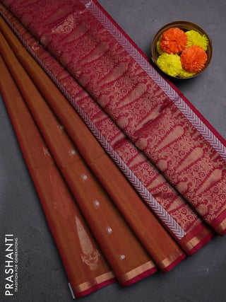 Mustard  & Magenta Pink Kora Silk Cotton Saree