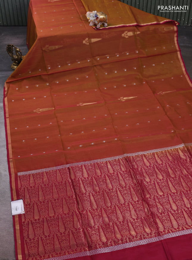 Mustard  & Magenta Pink Kora Silk Cotton Saree