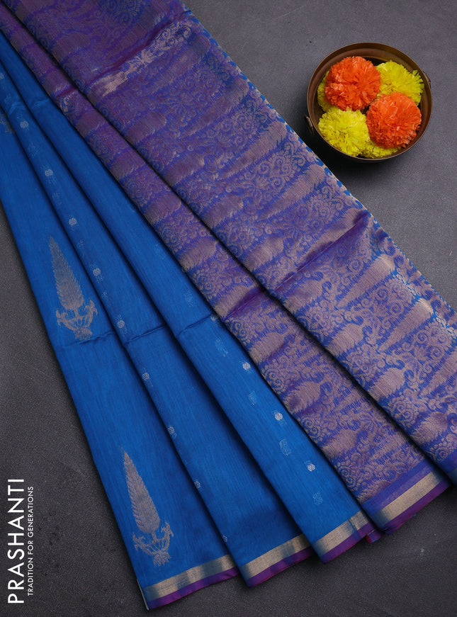Cs Blue & Purple Kora Silk Cotton Saree
