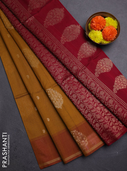 Mustard & Wine Kora Silk Cotton Saree