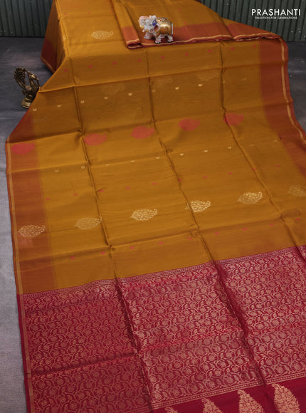 Mustard & Wine Kora Silk Cotton Saree