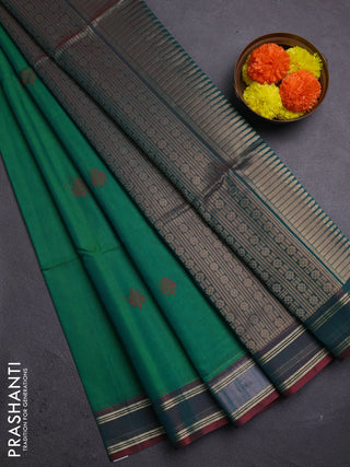 Green & Peacock Green Kora Silk Cotton Saree