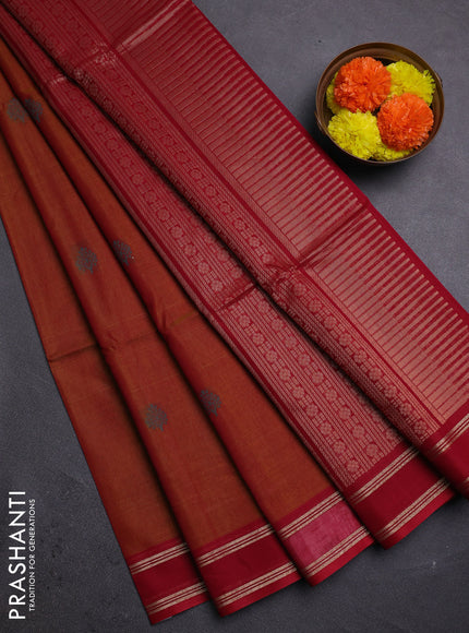 Mustard & Maroon Kora Silk Cotton Saree