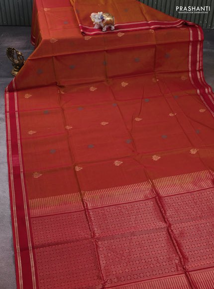 Mustard & Maroon Kora Silk Cotton Saree