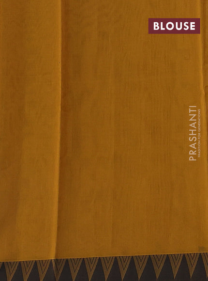 Mustard Yellow & Black Kora Silk Cotton Saree