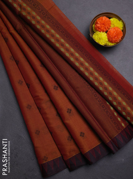 Honey & Maroon Kora Silk Cotton Saree