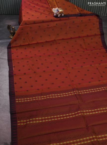 Honey & Maroon Kora Silk Cotton Saree