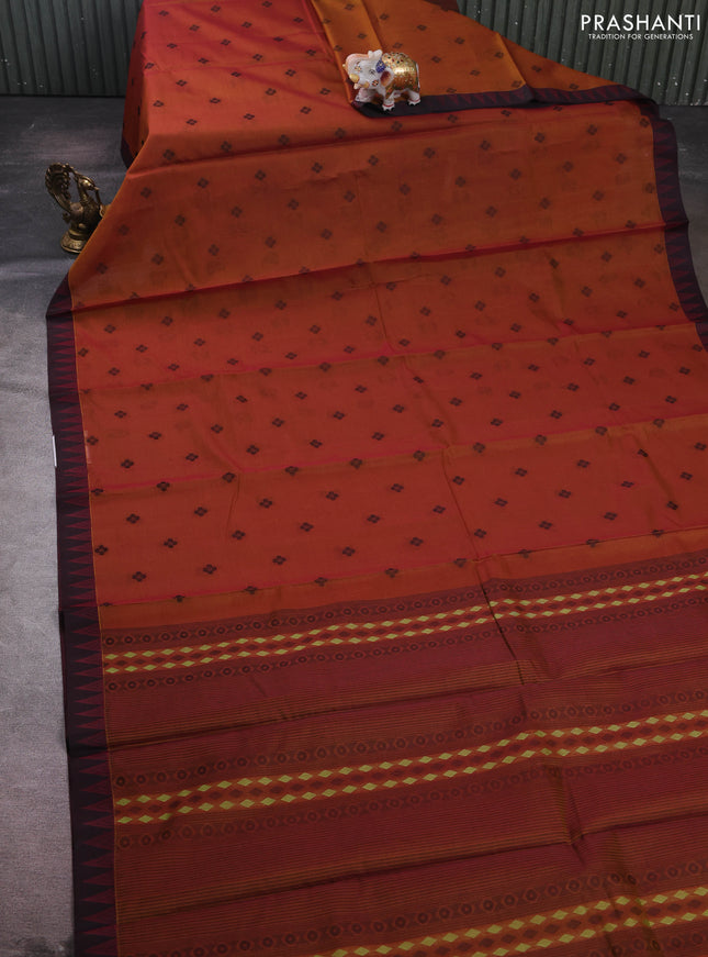 Honey & Maroon Kora Silk Cotton Saree