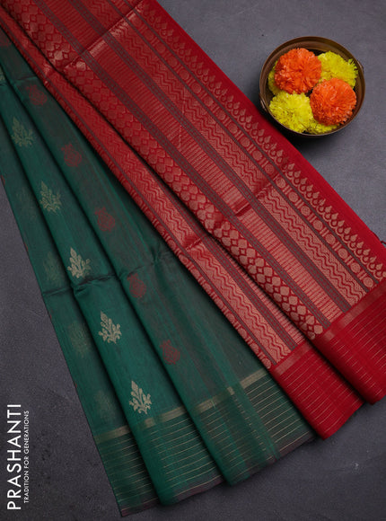 Green & Maroon Kora Silk Cotton Saree