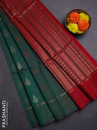 Green & Maroon Kora Silk Cotton Saree