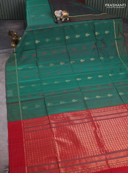 Green & Maroon Kora Silk Cotton Saree