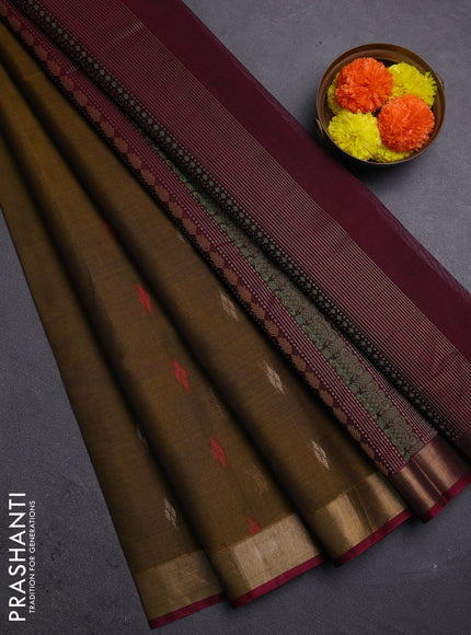 Mustard Yellow & Maroon Kora Silk Cotton Saree