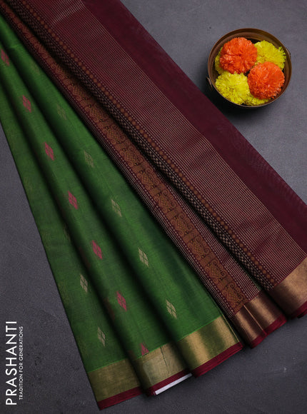 Green & Maroon Kora Silk Cotton Saree