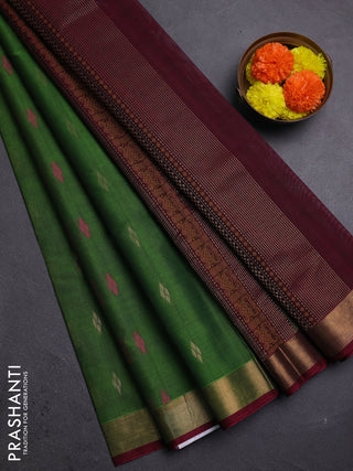 Green & Maroon Kora Silk Cotton Saree