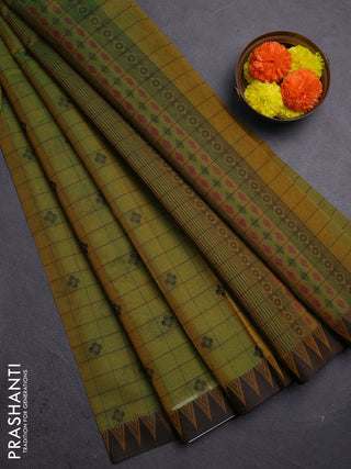 Green & Black Kora Silk Cotton Saree