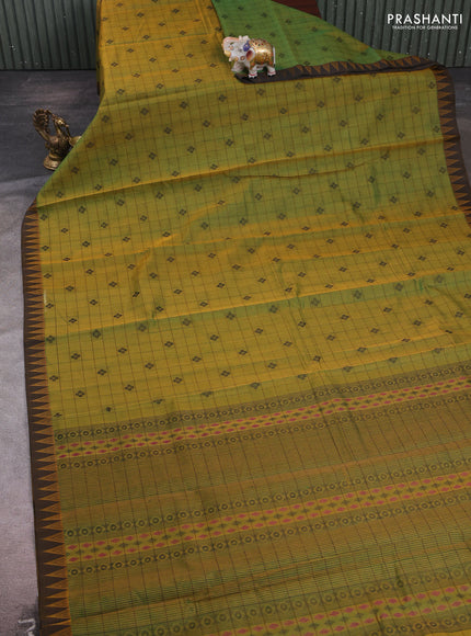 Green & Black Kora Silk Cotton Saree