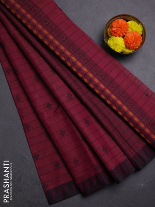 Wine & Black Kora Silk Cotton Saree