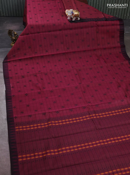 Wine & Black Kora Silk Cotton Saree