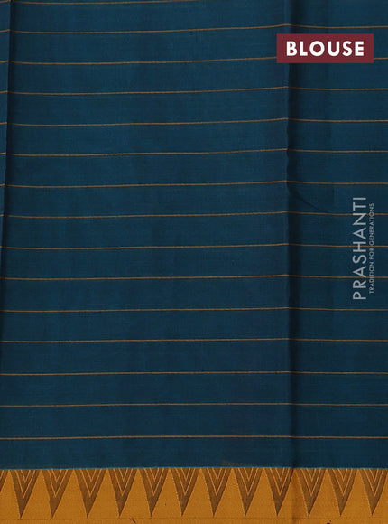 Peacock Green & Mustard Kora Silk Cotton Saree