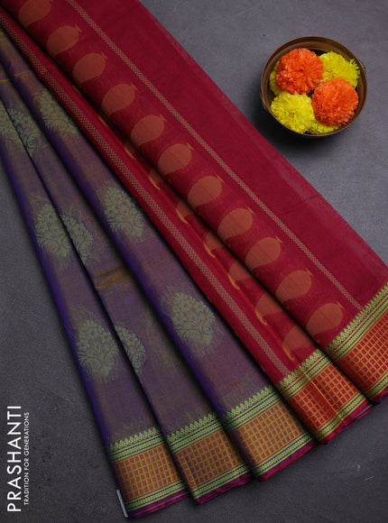 Violet & Red Kora Silk Cotton Saree