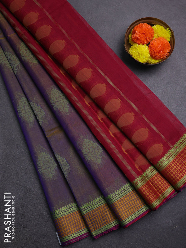 Violet & Red Kora Silk Cotton Saree