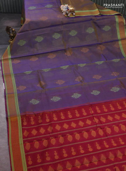 Violet & Red Kora Silk Cotton Saree