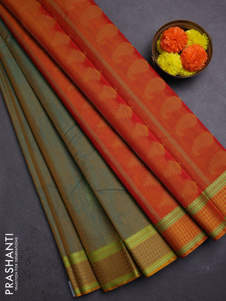 Green & Mustard Kora Silk Cotton Saree