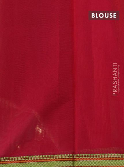 Olive Green & Red Kora Silk Cotton Saree